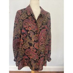Anne Klein II Collared Blouse Women’s Paisley Print Long Sleeve Shirt L